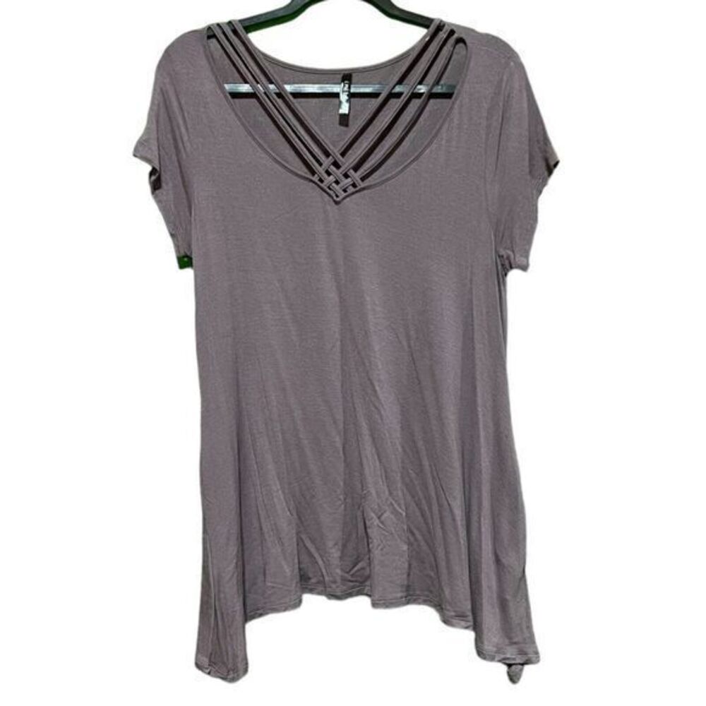 Women's Open Chest Strappy Short Sleeve Asymmetrical Hem Blouse Purple Medium